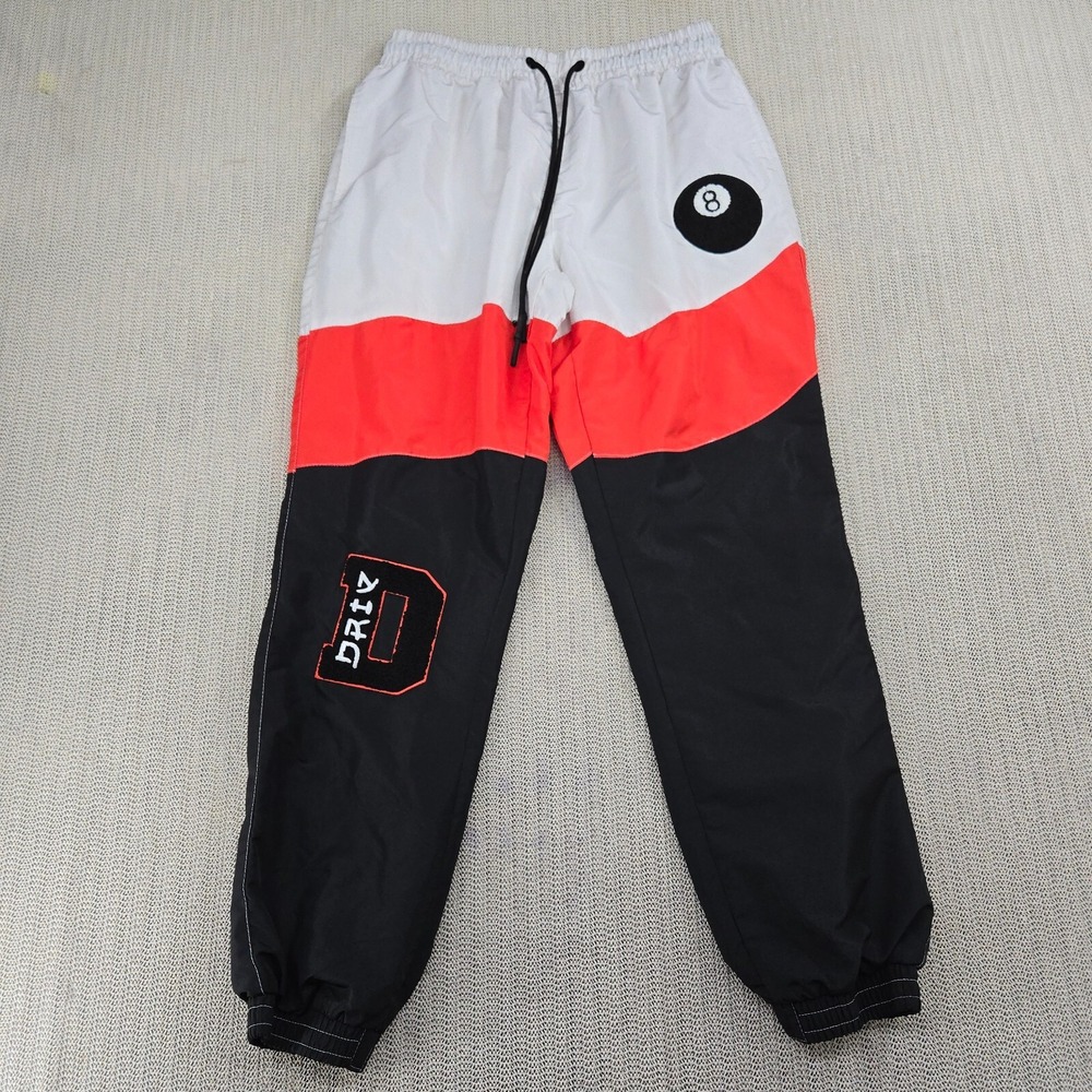 GS-115 Track Wind Pants Mens Medium 8 Ball Drip Mesh Lined Streetwear Hip Hop